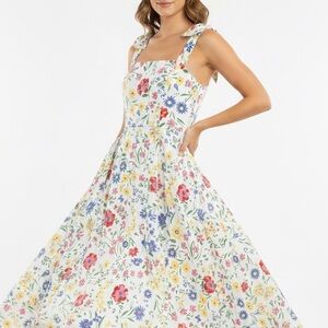 Kate Spade New York Floral Tie Shoulder Midi Dress Size 4 Fit Flare Sundress